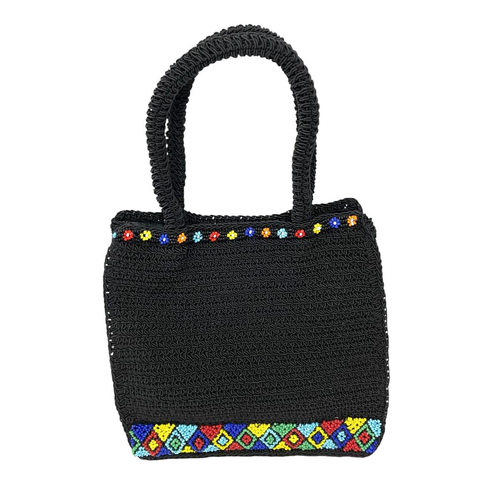 Black Crochet Beaded Double Top Handle Unbranded Handbag